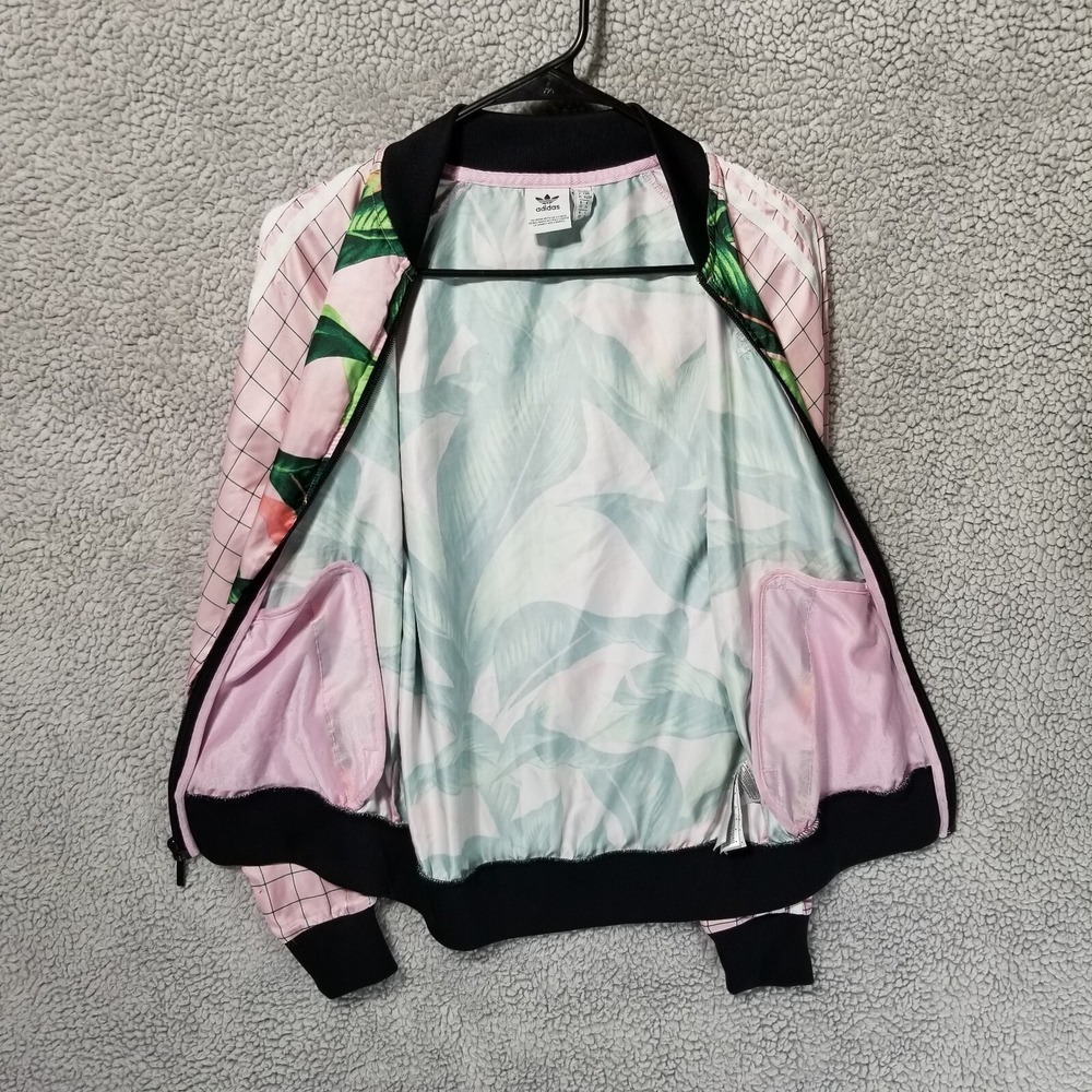 Adidas x Farm Rio Sz XS Pink Palm Tropical Leaf Pattern Track Jacket Full Zip - Picture 16 of 16